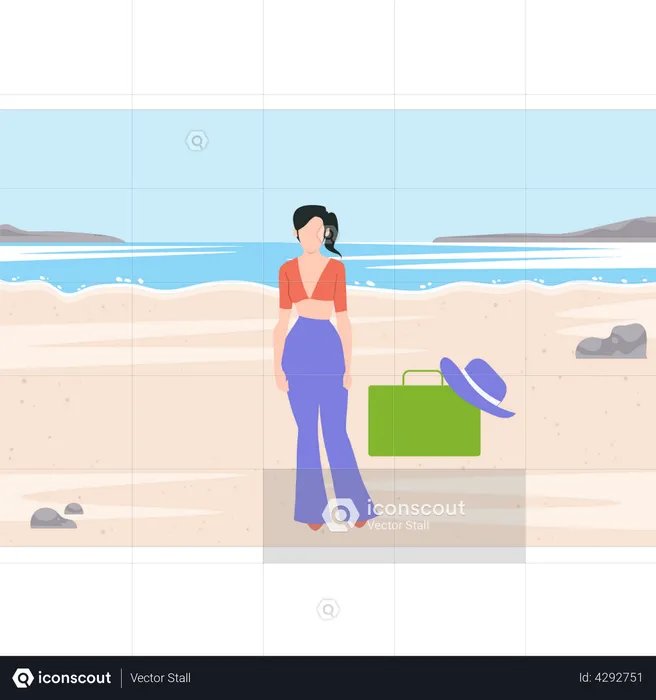 Chica en la playa  Ilustración