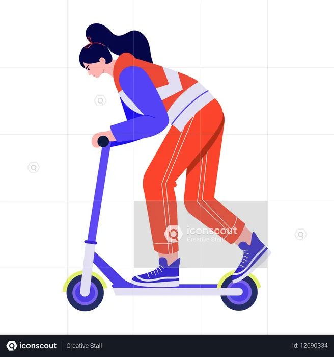 Niña montando scooter eléctrico  Ilustración