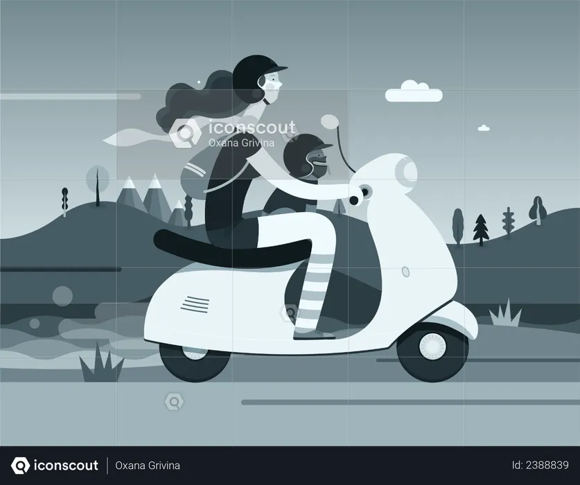 Chica en scooter  Ilustración