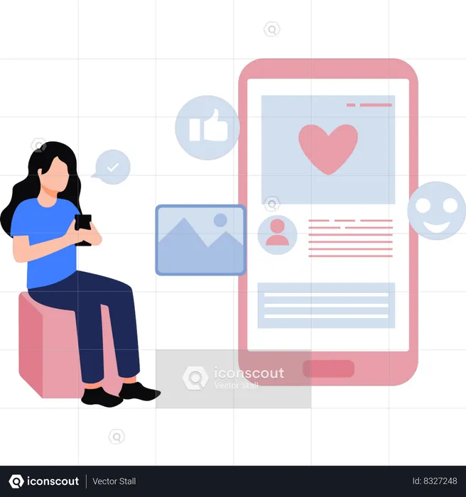 La chica está navegando en las redes sociales.  Illustration