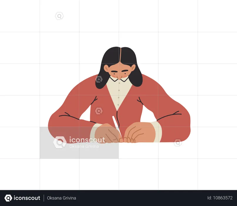 Chica escribiendo en el examen  Ilustración