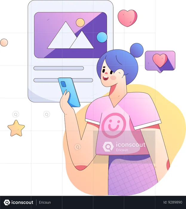 La chica está chateando en línea  Ilustración