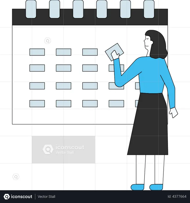 La chica está programando una cita en el calendario.  Ilustración