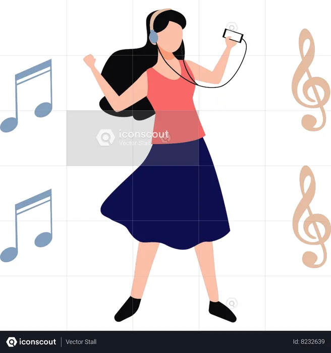 La chica está disfrutando de la música  Ilustración