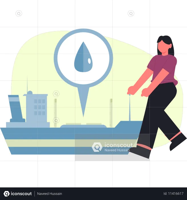 Chica está haciendo entrega de petróleo con barco.  Ilustración