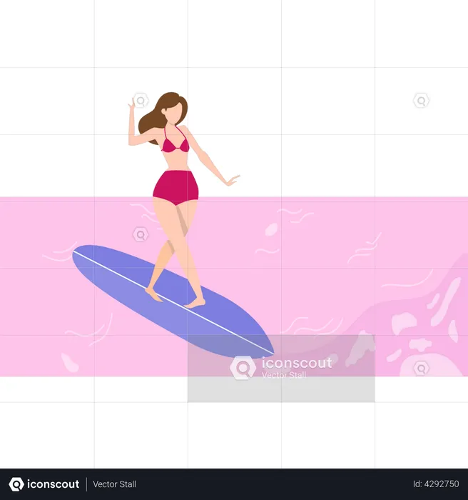 La chica está haciendo surf.  Ilustración