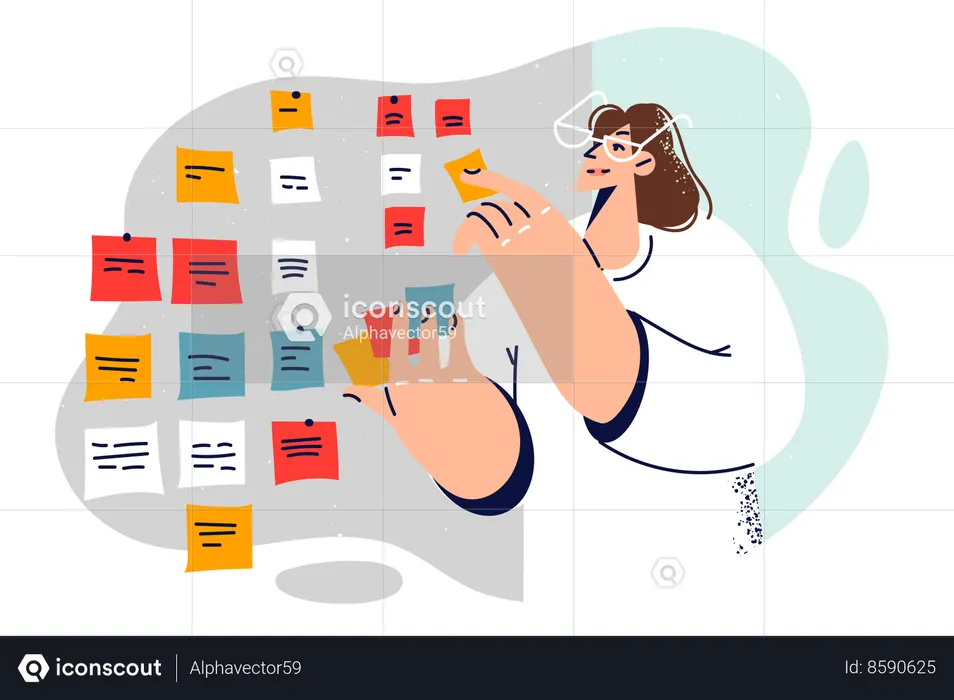 La chica está haciendo un cronograma de tareas.  Ilustración