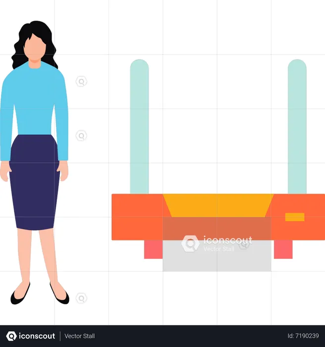 La chica está parada al lado del módem.  Ilustración