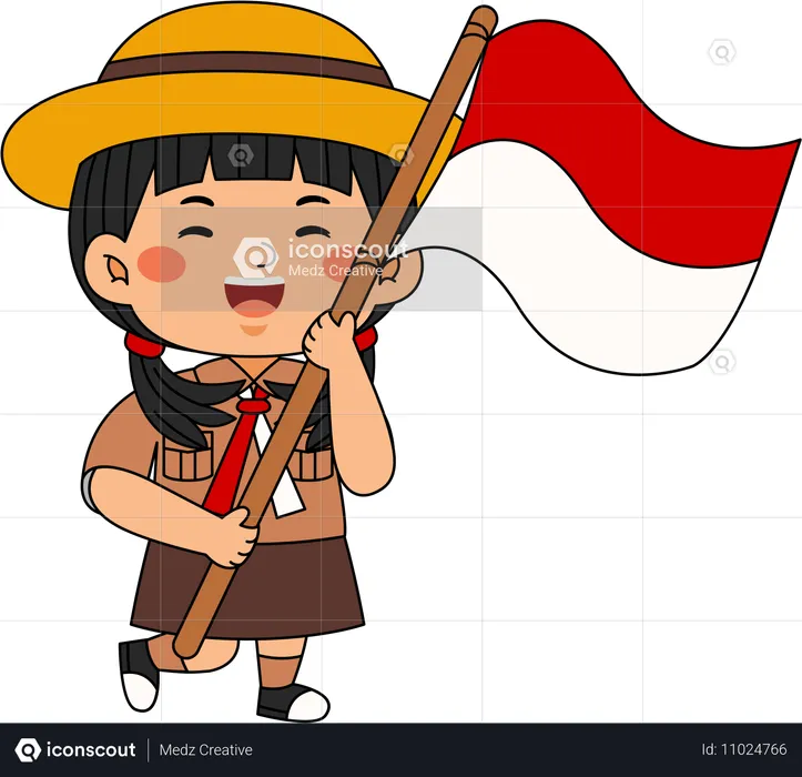 Niña exploradora con bandera  Ilustración