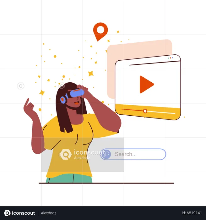 Niña explorando el ciberespacio  Ilustración