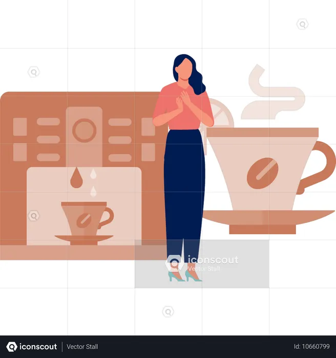 Chica feliz con café caliente  Ilustración