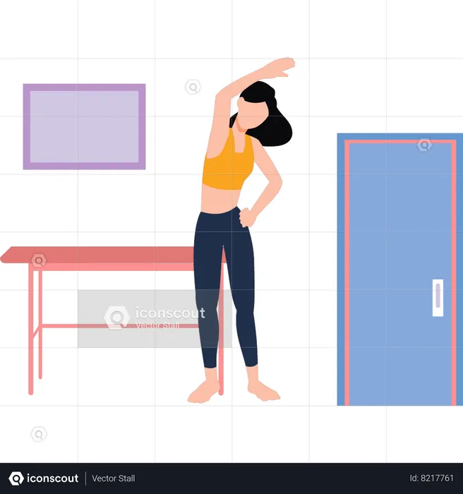 Chica fitness está haciendo ejercicio de estiramiento corporal  Ilustración