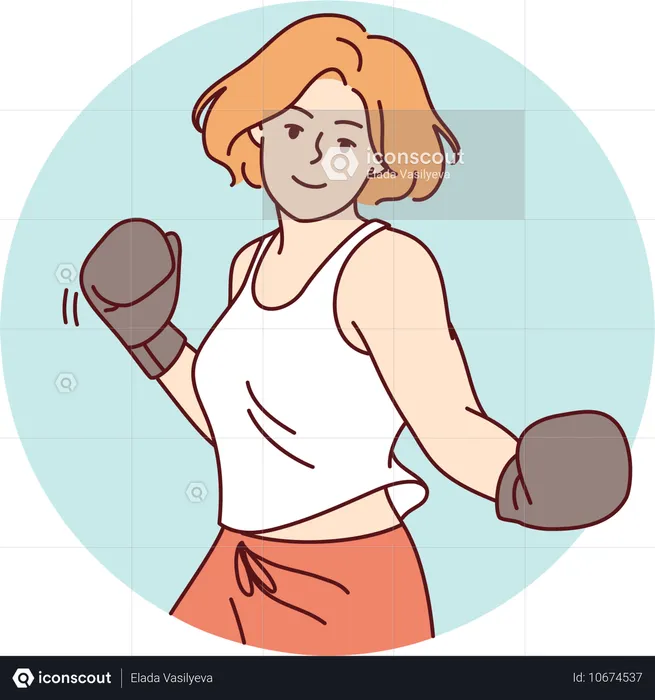 Chica fuerte haciendo boxeo  Ilustración