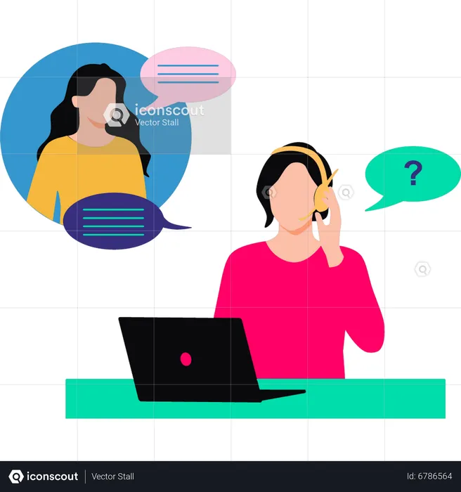 Chica hablando con servicio al cliente  Ilustración