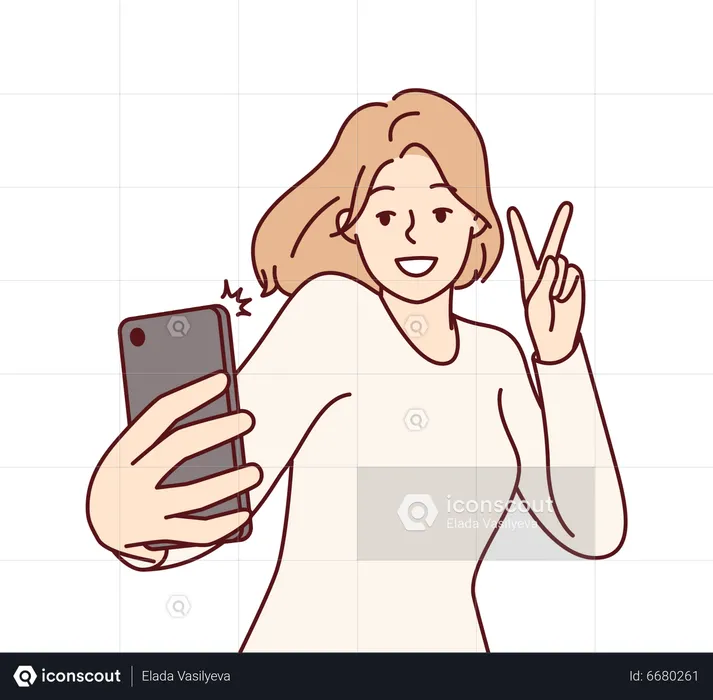 Chica hablando selfie en móvil  Ilustración