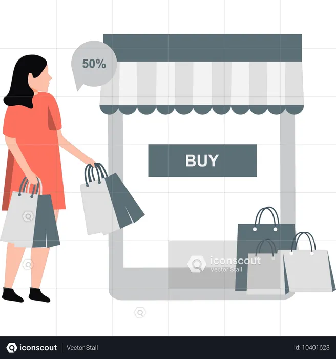 Chica haciendo compras con descuento  Ilustración