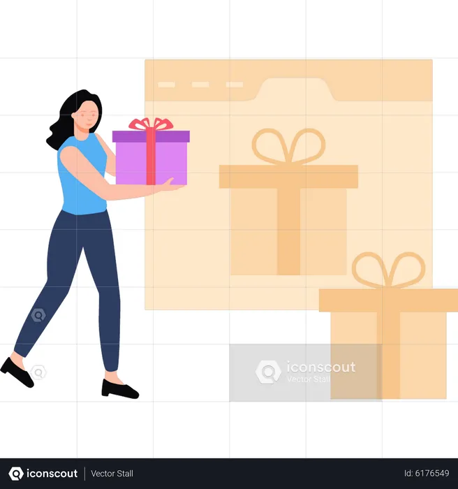 Chica haciendo compras de regalos en línea  Ilustración