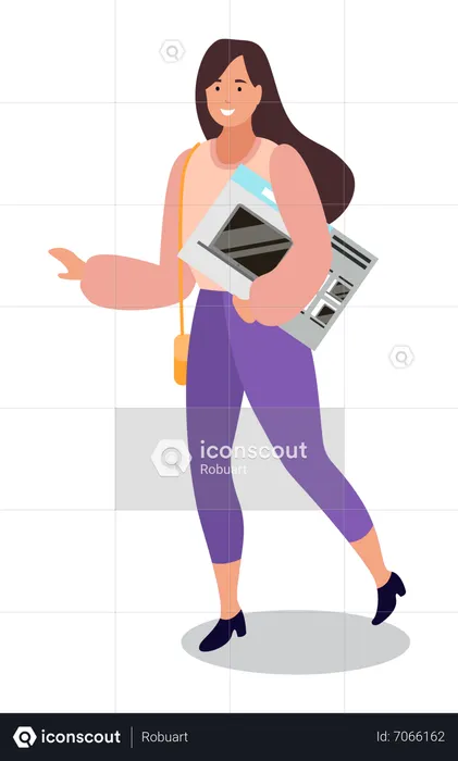 Chica haciendo compras electrónicas  Ilustración