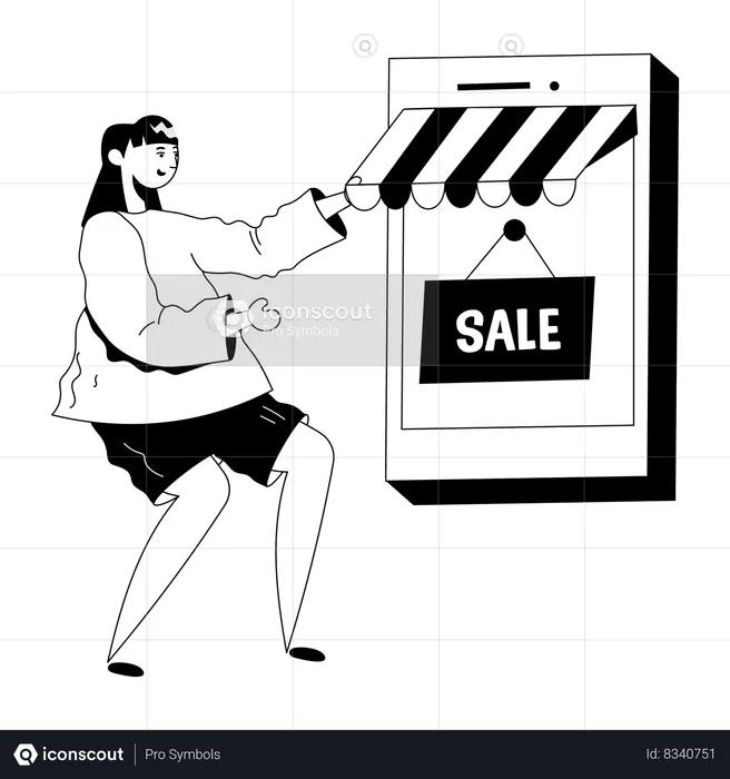 Chica haciendo compras en línea  Ilustración