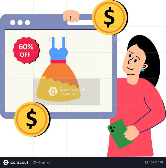 Chica haciendo compras en línea  Ilustración