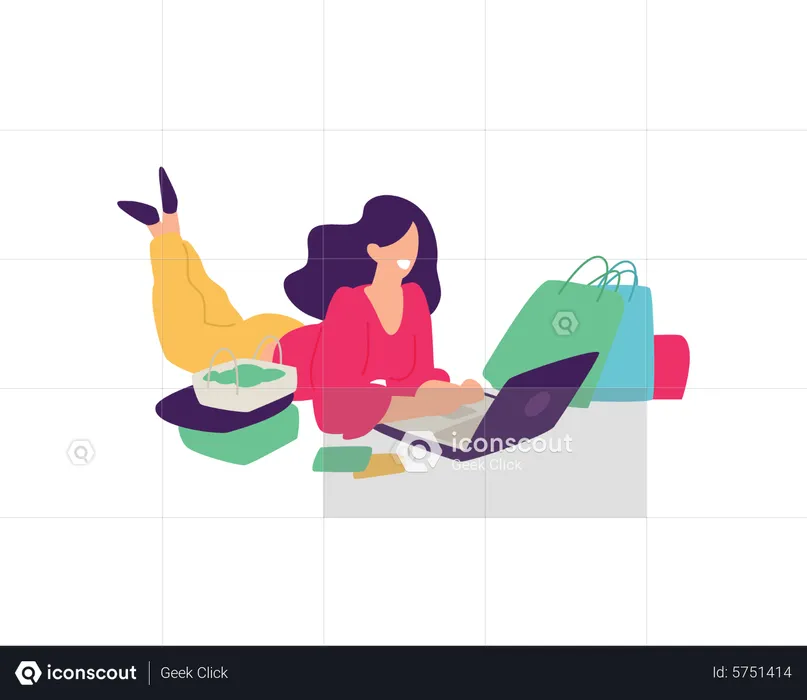 Chica haciendo compras en línea  Ilustración