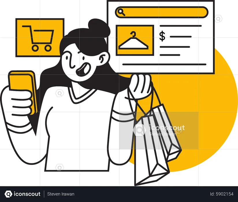 Chica haciendo compras en línea  Ilustración