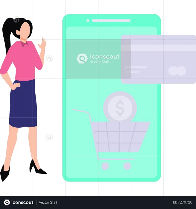 Chica haciendo compras en línea  Ilustración