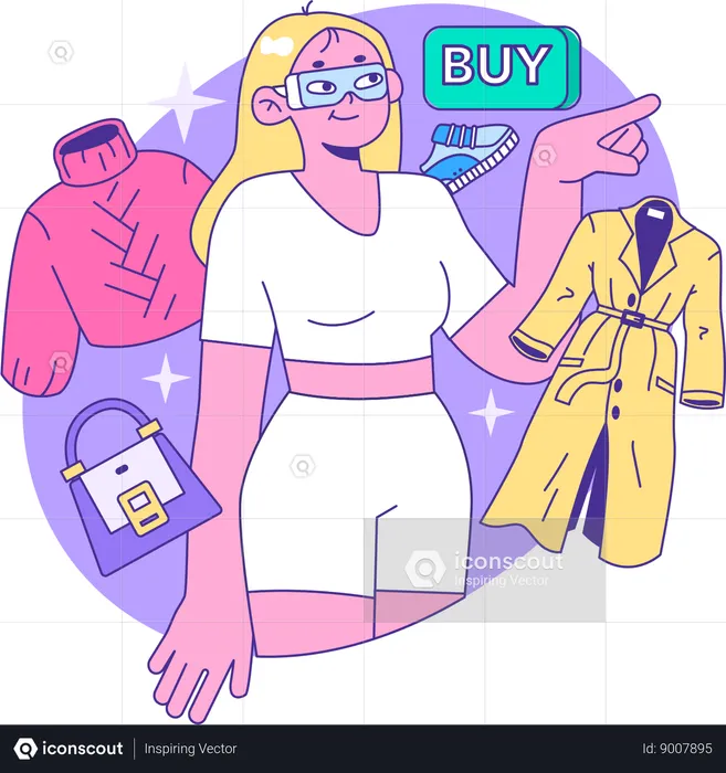 Chica haciendo compras en línea usando gafas vr  Ilustración