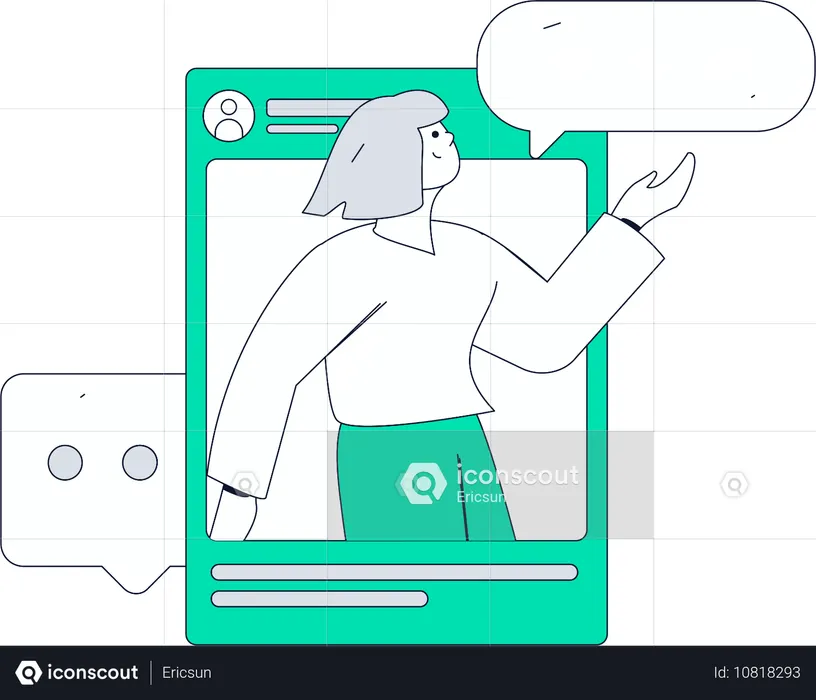Chica haciendo comunicación en redes sociales  Ilustración