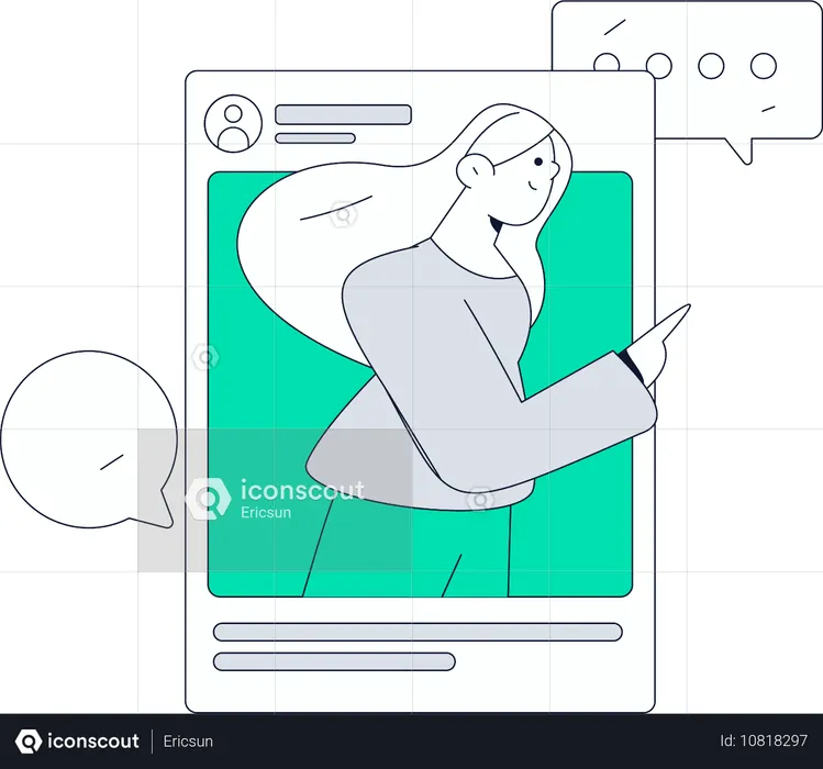 Chica haciendo comunicación en redes sociales  Ilustración