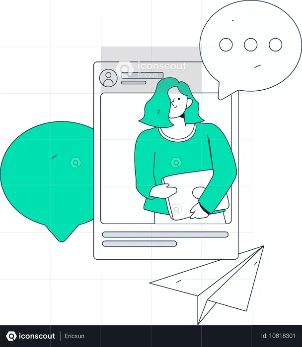 Chica haciendo comunicación en redes sociales  Ilustración