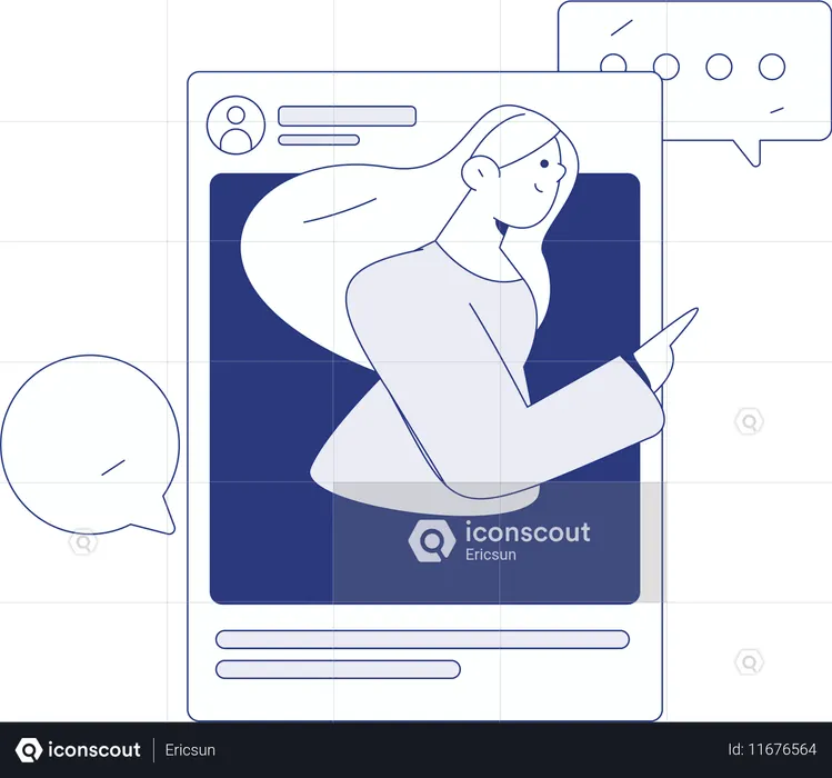Chica haciendo comunicación en redes sociales  Ilustración