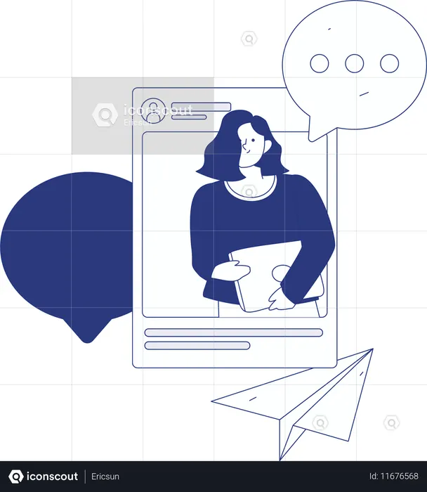 Chica haciendo comunicación en redes sociales  Ilustración