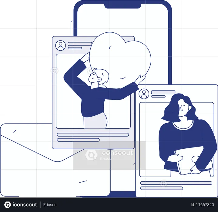 Chica haciendo comunicación en redes sociales  Ilustración