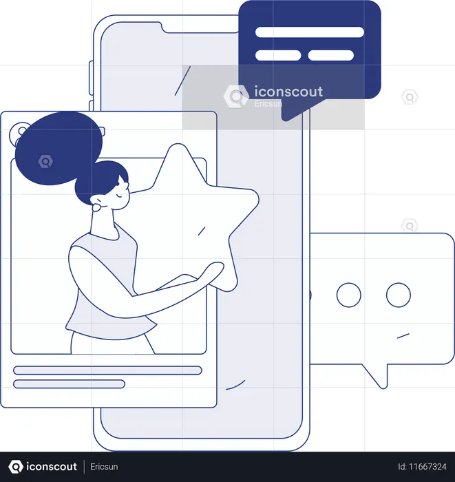 Chica haciendo comunicación en redes sociales  Ilustración