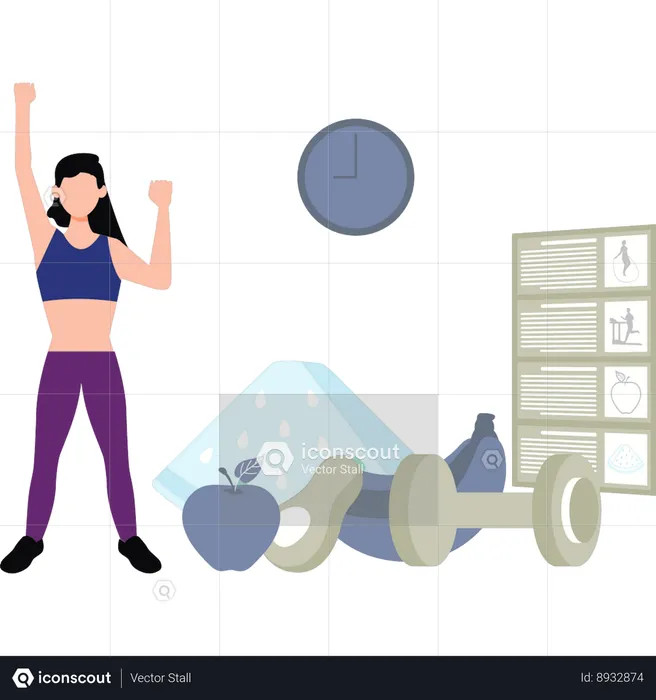 Chica haciendo ejercicio en el gimnasio  Ilustración