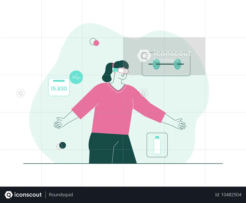Chica haciendo ejercicio con ayuda de VR  Ilustración
