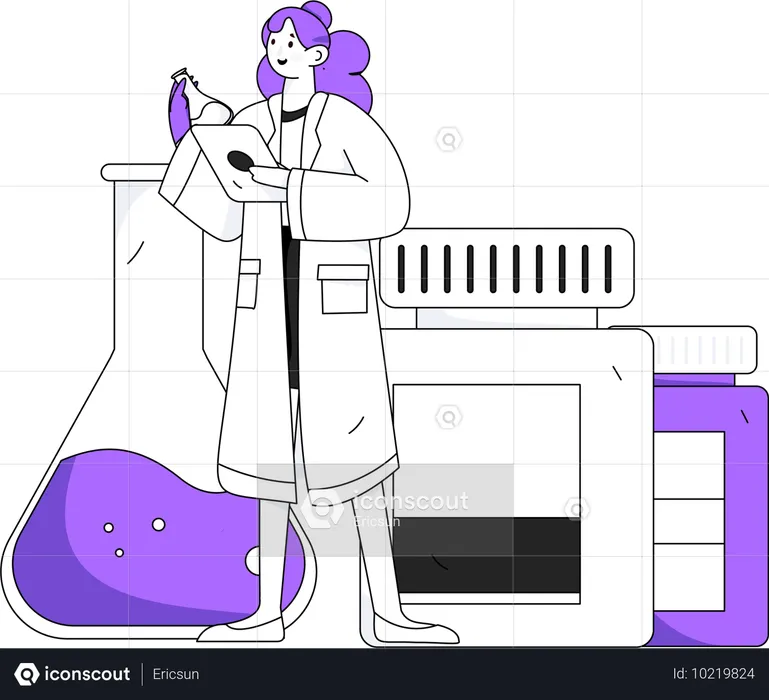 Chica haciendo investigación médica  Ilustración