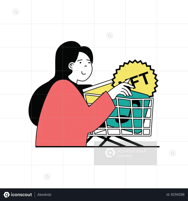 Chica haciendo compras nft  Ilustración