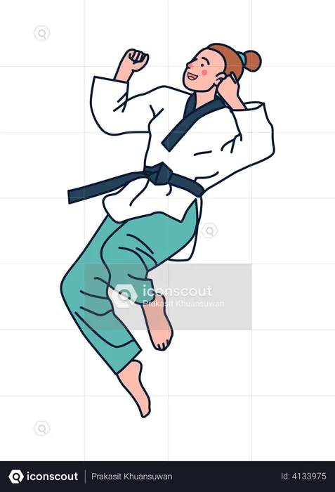 Chica practicando karate  Ilustración