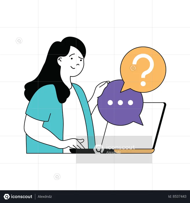 Chica haciendo preguntas en línea  Ilustración