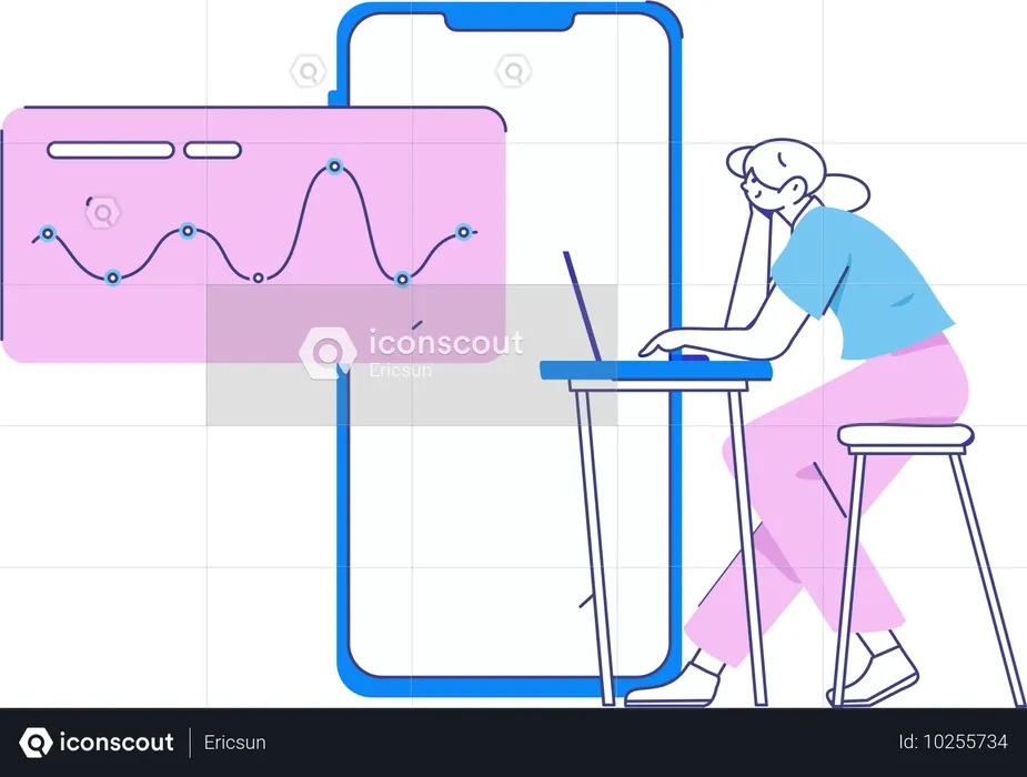 Chica haciendo procesamiento de datos virtuales  Ilustración