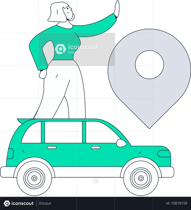 Chica haciendo reserva de taxi en línea  Illustration