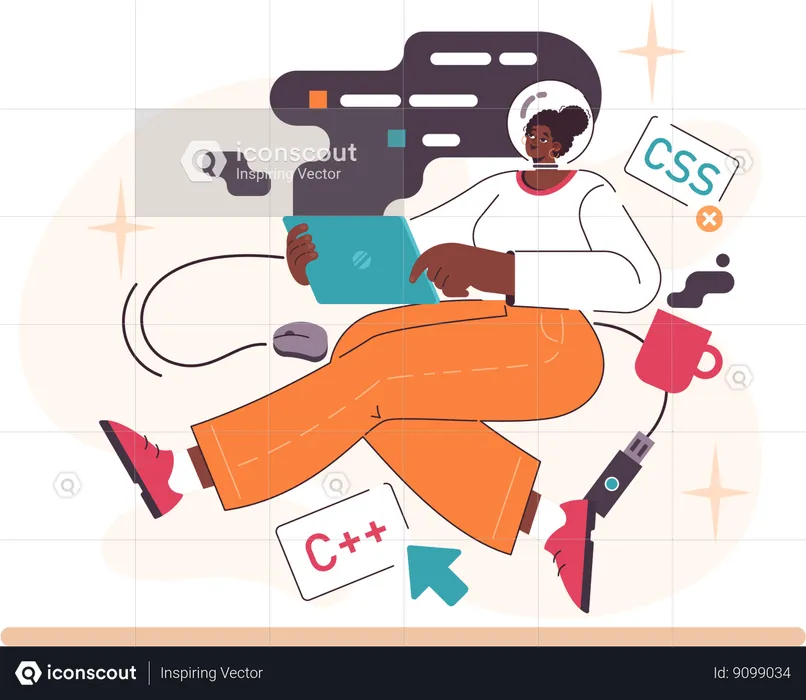 Chica haciendo trabajo de codificación css  Ilustración