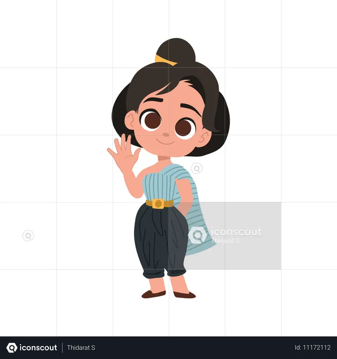 Chica haciendo un saludo tailandés respetuoso  Ilustración