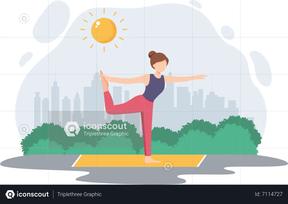 Chica haciendo yoga  Ilustración