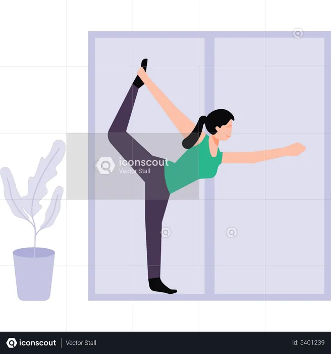 Chica haciendo yoga en casa  Ilustración