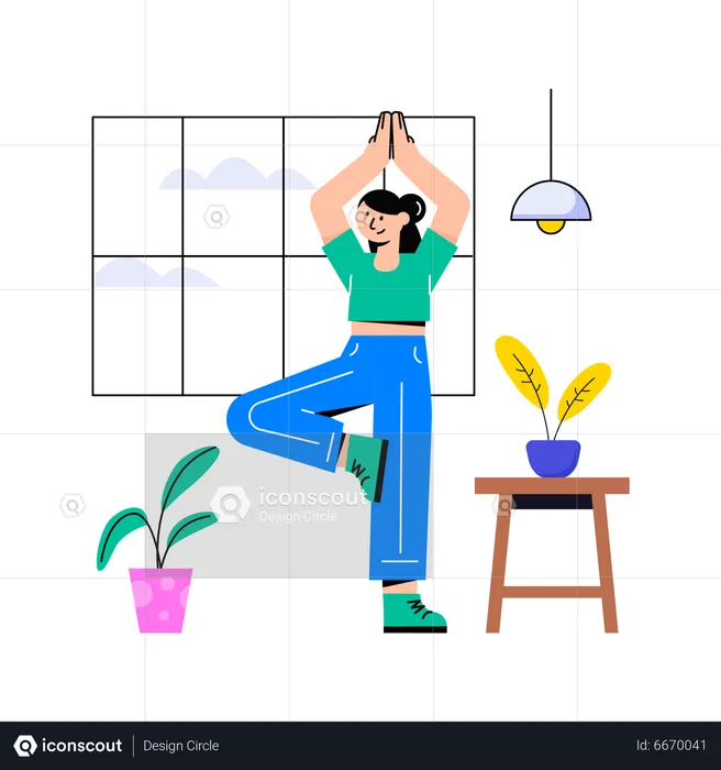 Chica haciendo yoga en casa  Ilustración