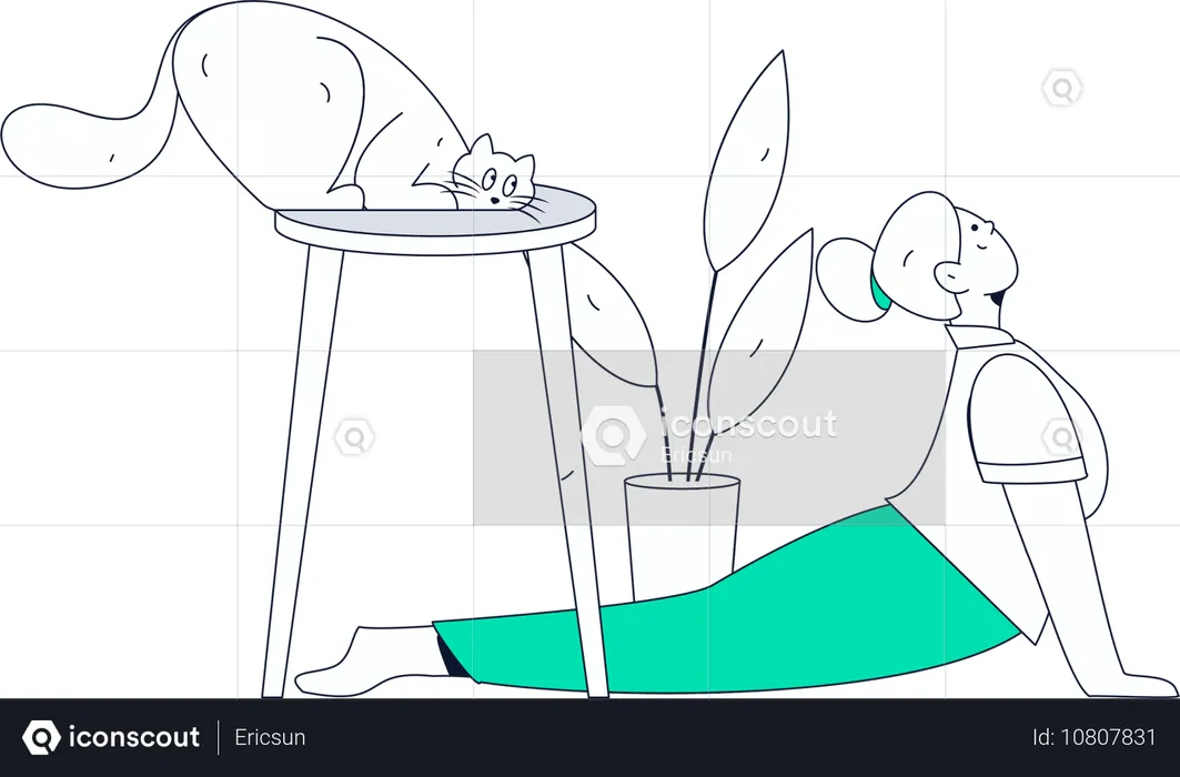 Chica haciendo yoga matutino en casa  Ilustración