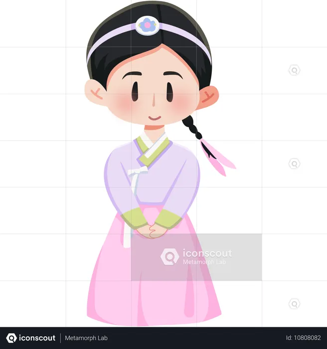 Chica hanbok coreana  Ilustración